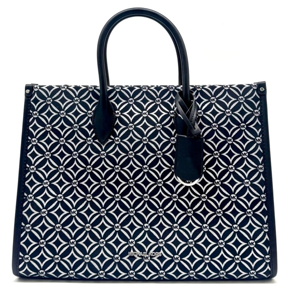 Michael Kors Mirella Medium Rainbow Logo Tote Bag Black/Silver - Picture 1 of 11